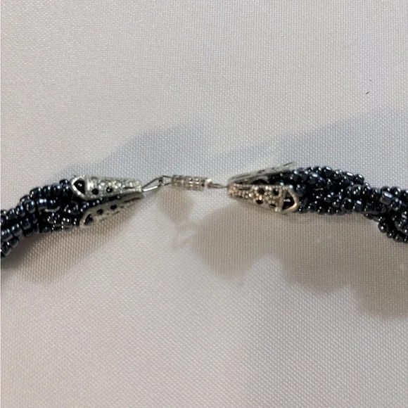 Blue Beaded Twist Necklace with Silver Tone Chain and Barrel Fastener 22" Length - Picture 3 of 4